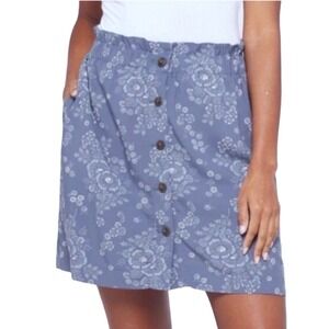 Madewell Women's Floral Button Front Mini Skirt Size M Blue White Spring‎ Boho